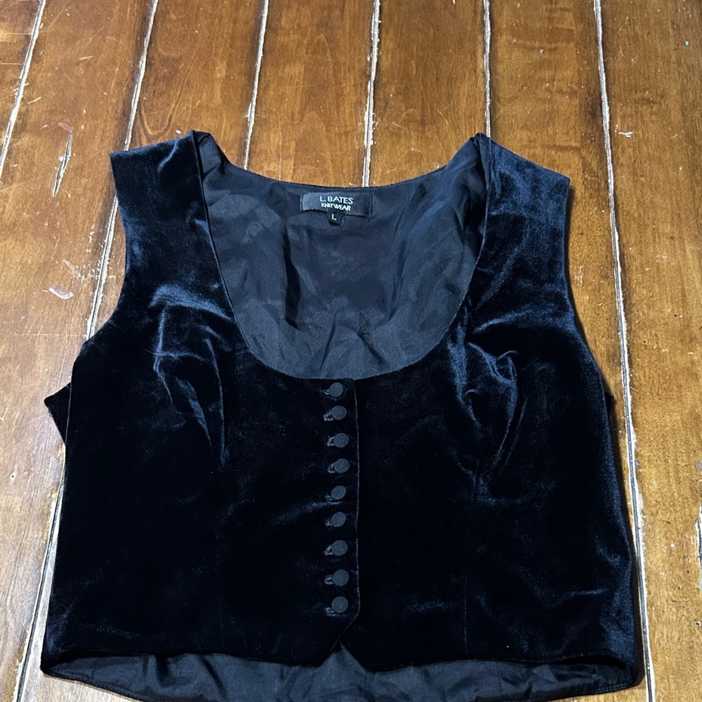 L. Bates Knitwear Navy Velvet Vest Size Large